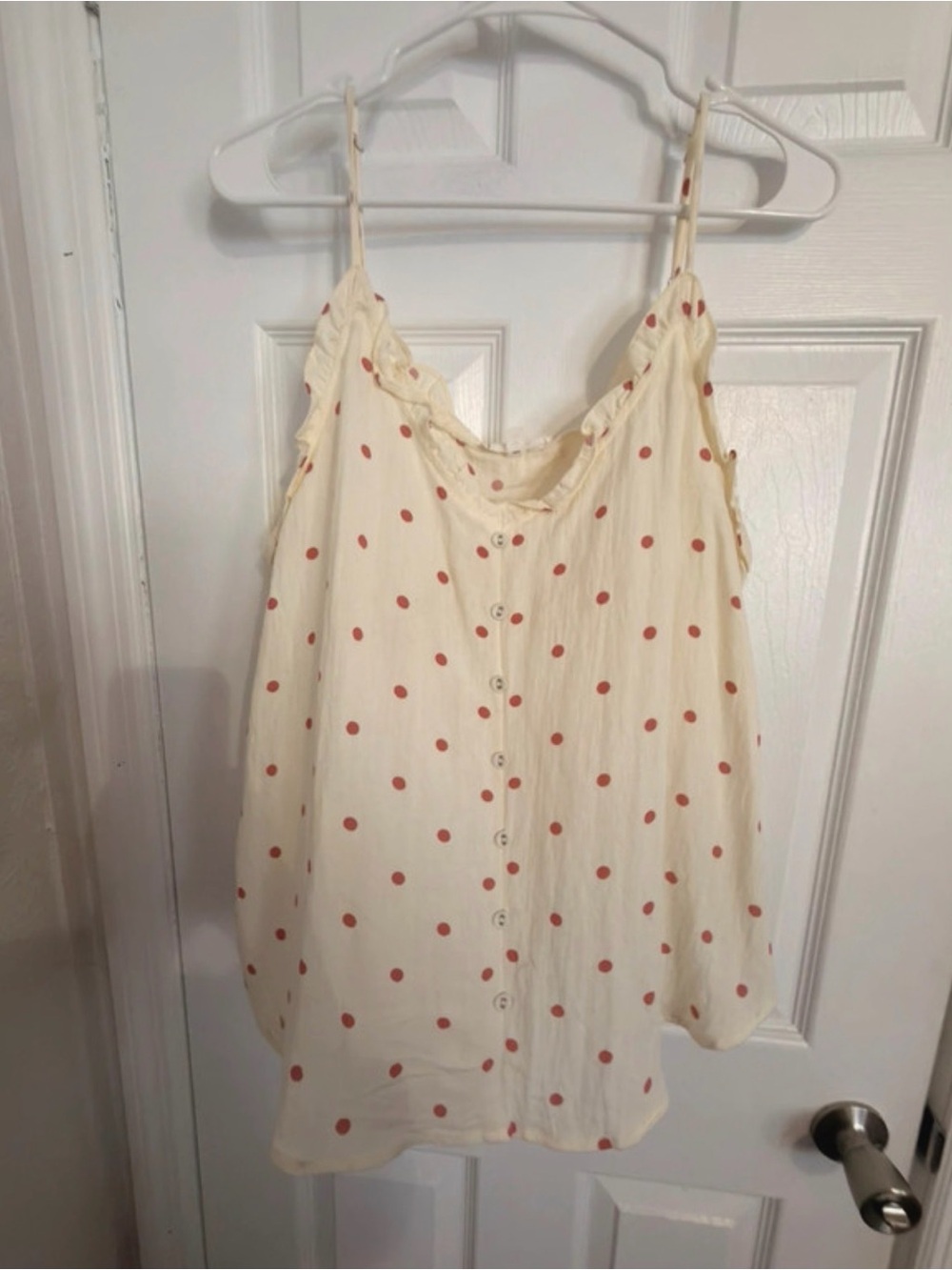 Cream Polka Dot Button-Front Camisole with Coral Dots